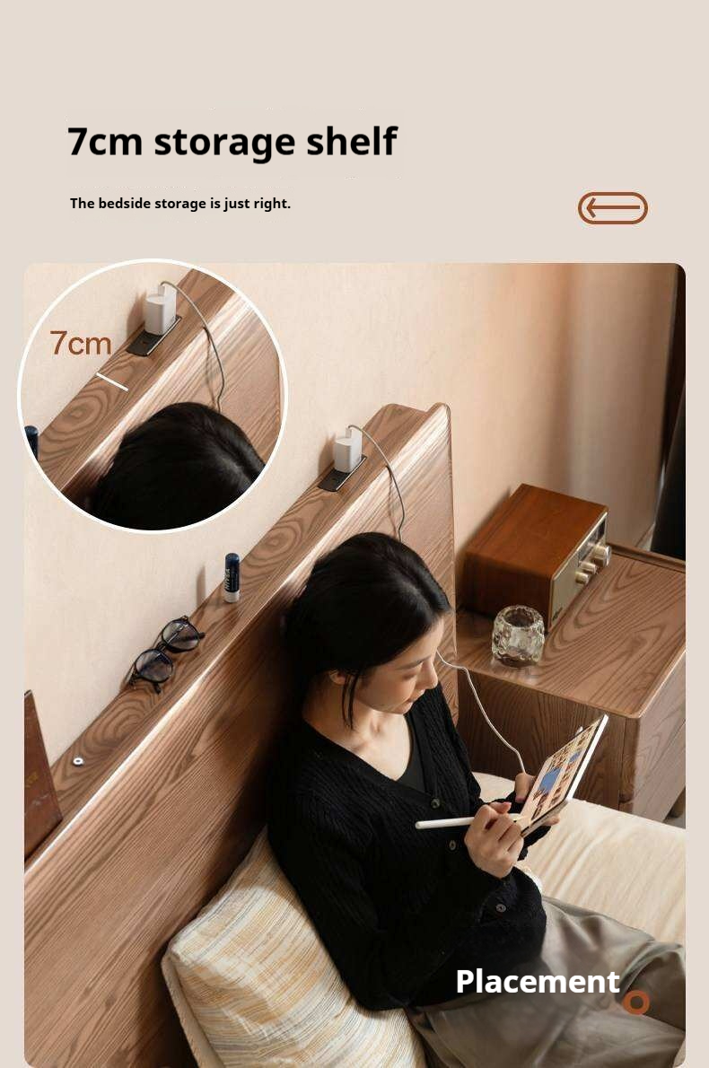 Ash Solid Wood Modern Multifunctional Night Light Bed Light Walnut Color