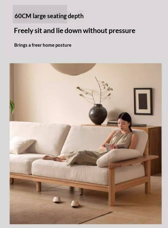 Oak, Ash Solid Wood Wabi Sabi Style Genuine Leather Sofa, fabric sofa