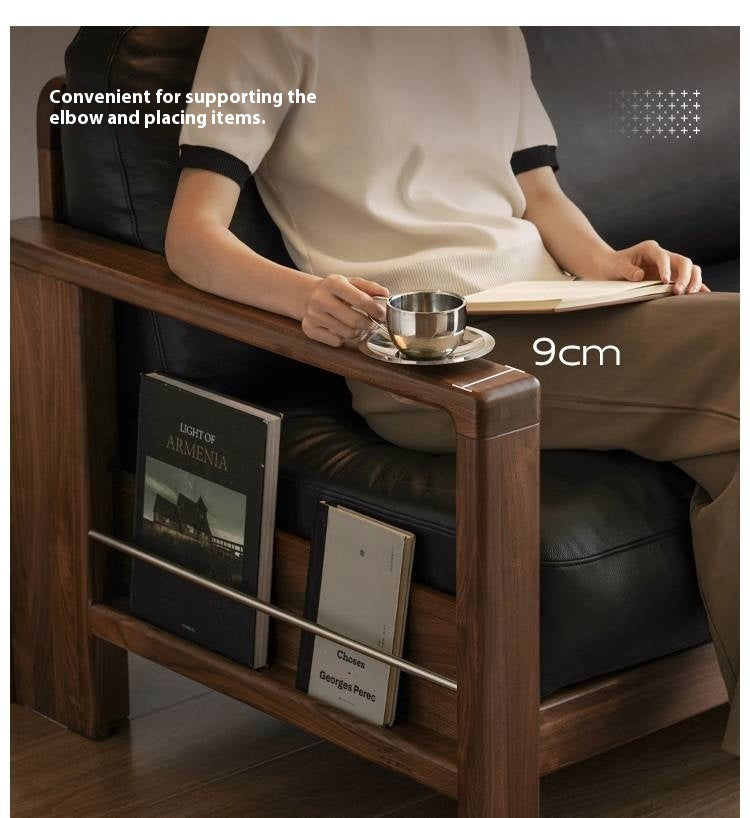 Black Walnut Solid Wood Leather Sofa