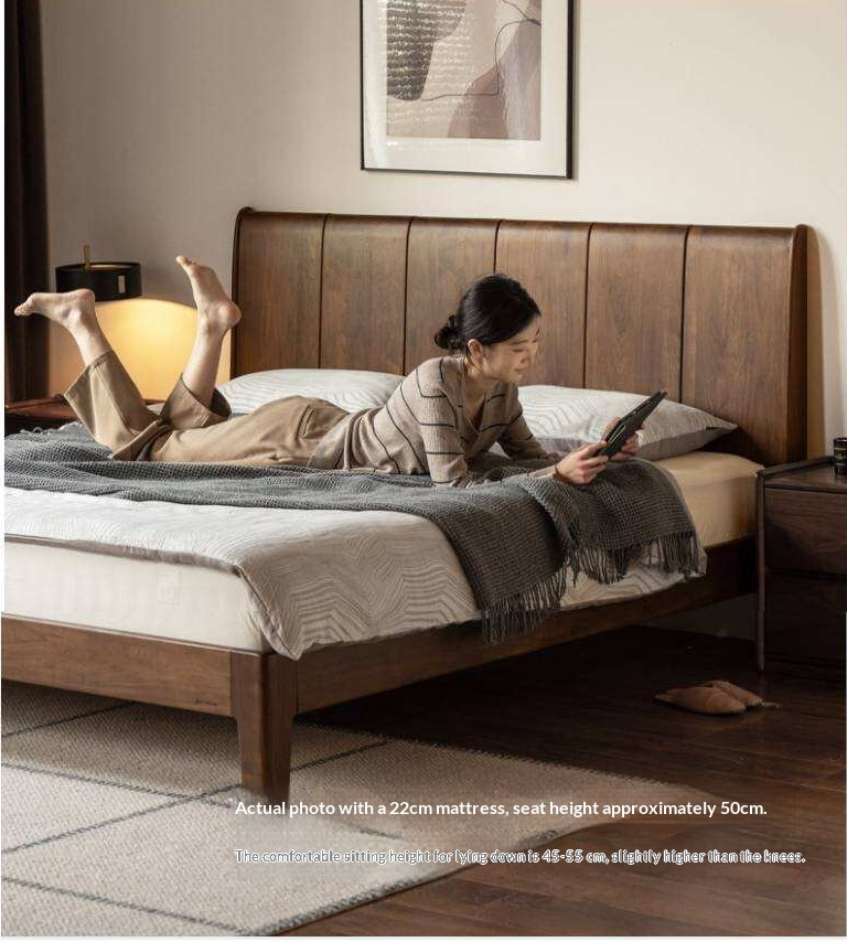 Black Walnut Solid Wood Bed — Italian Light Luxury Style