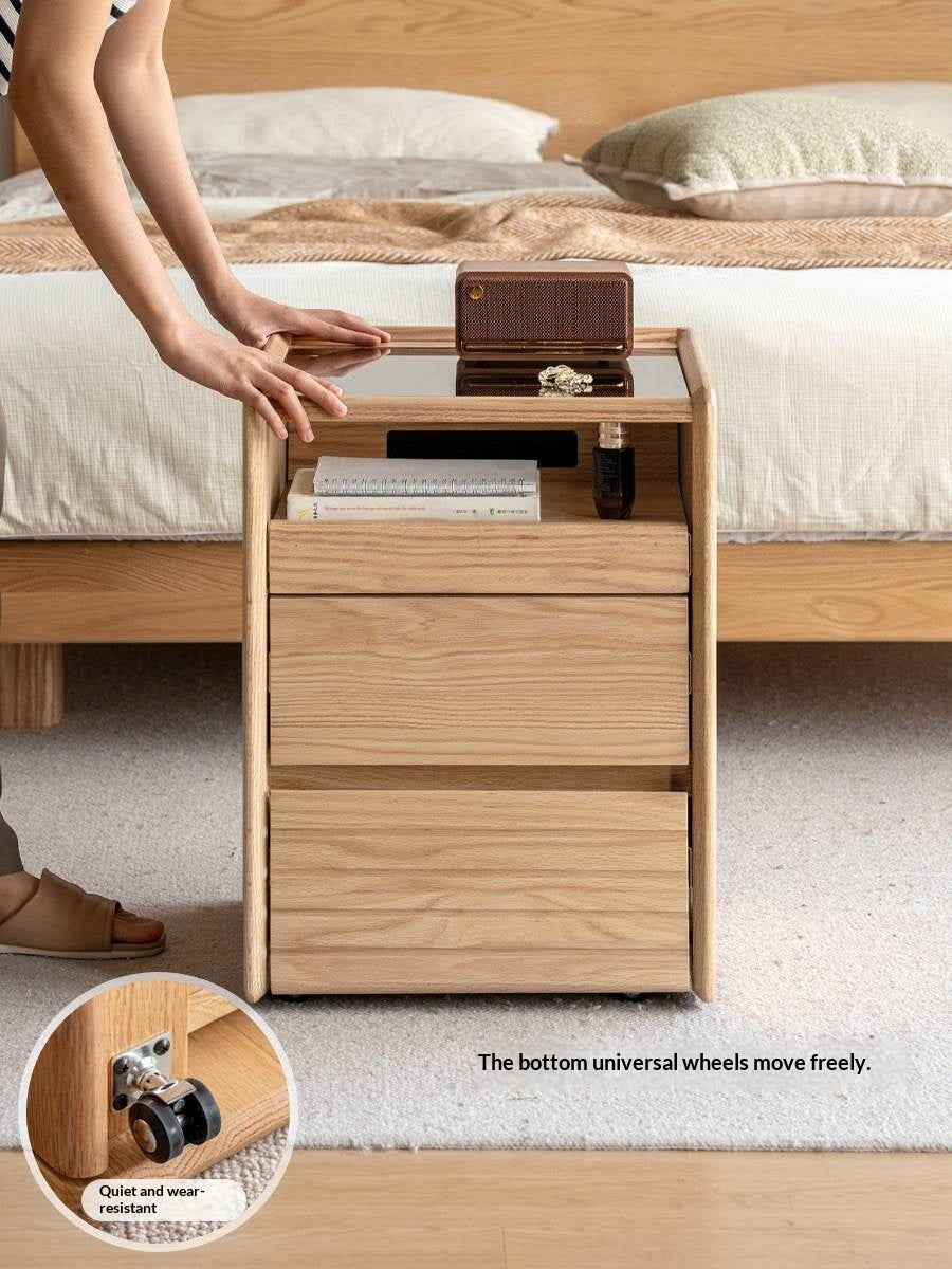 Ash Solid Wood Nightstand With Glass Top