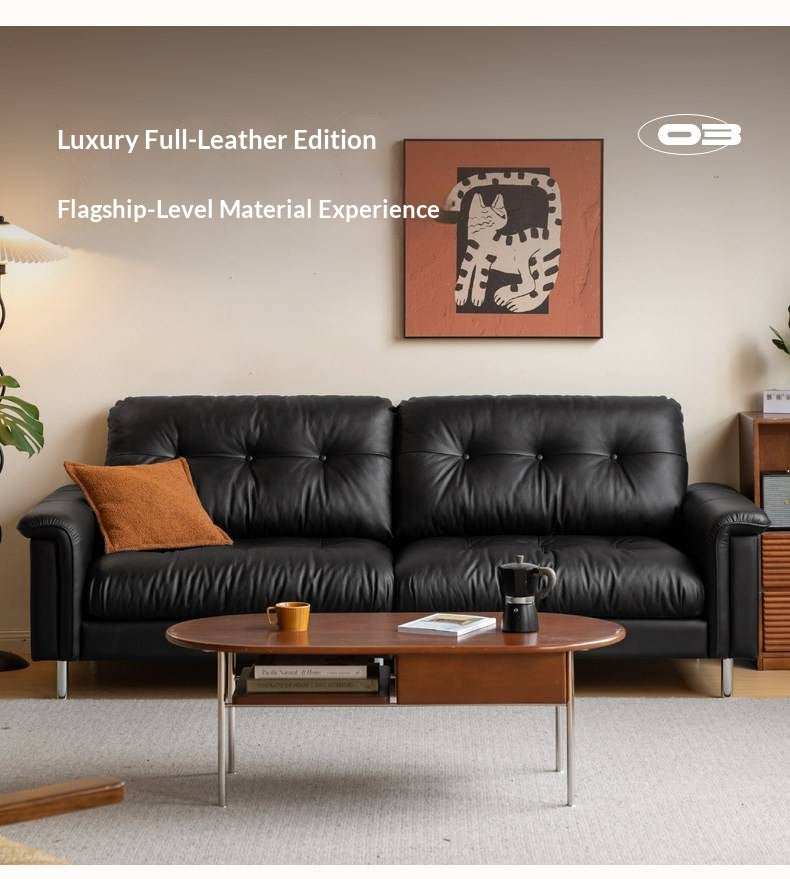 Genuine Leather Biscuit Tufted Leather Sofa with Track Arms