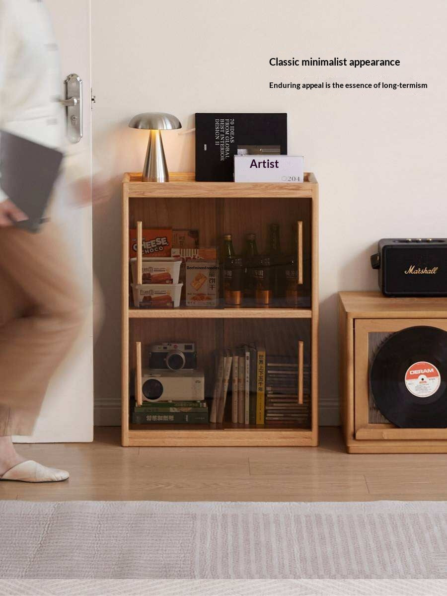 Oak Solid Wood Modern Minimalist Low Bookcase and Storage Cabinet