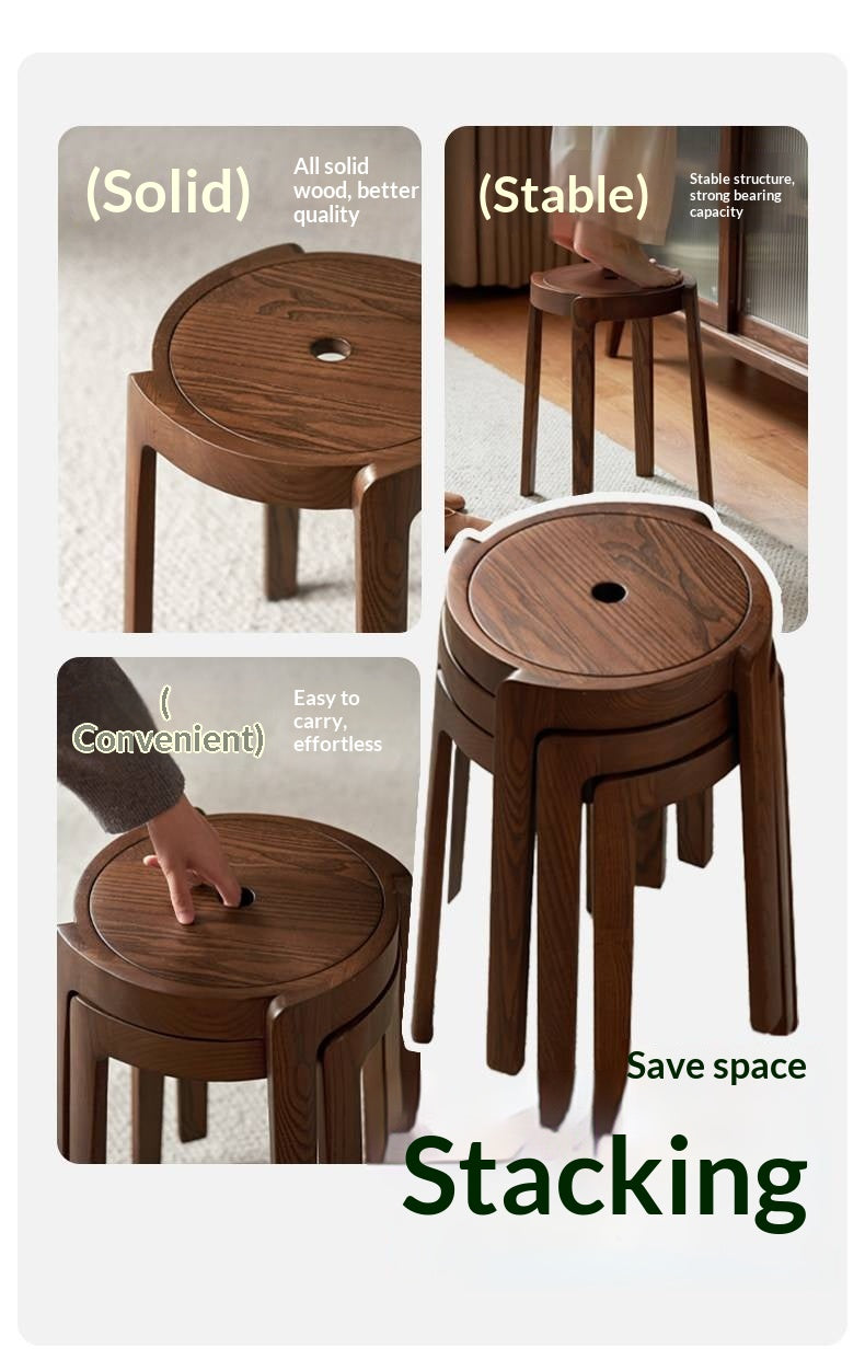 Ash, Solid RubberWood Stackable Stool