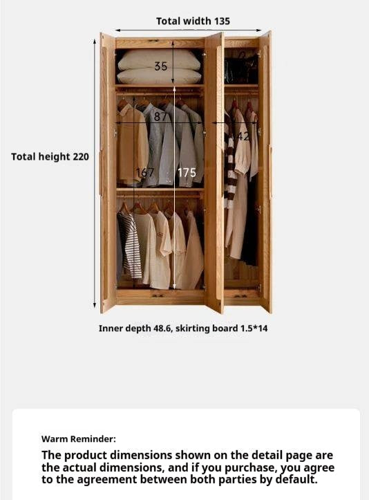Oak Solid Wood Modular Freestanding Wardrobe System with Recessed Handles