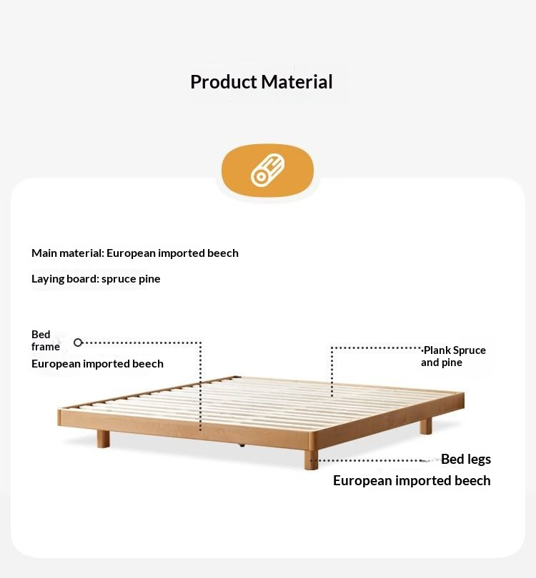 Beech Solid Wood Modern Minimalist Floating Platform Bed — Headboard-Free