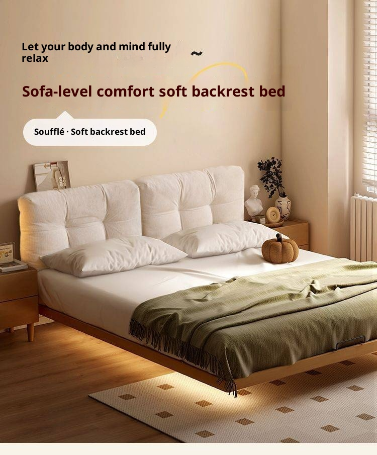 Rubberwood Solid Wood Floating Soft Upholstery Bed