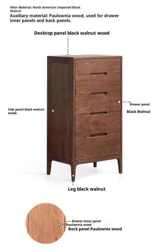 Black Walnut Solid Wood Modern Nordic Style Side Cabinet