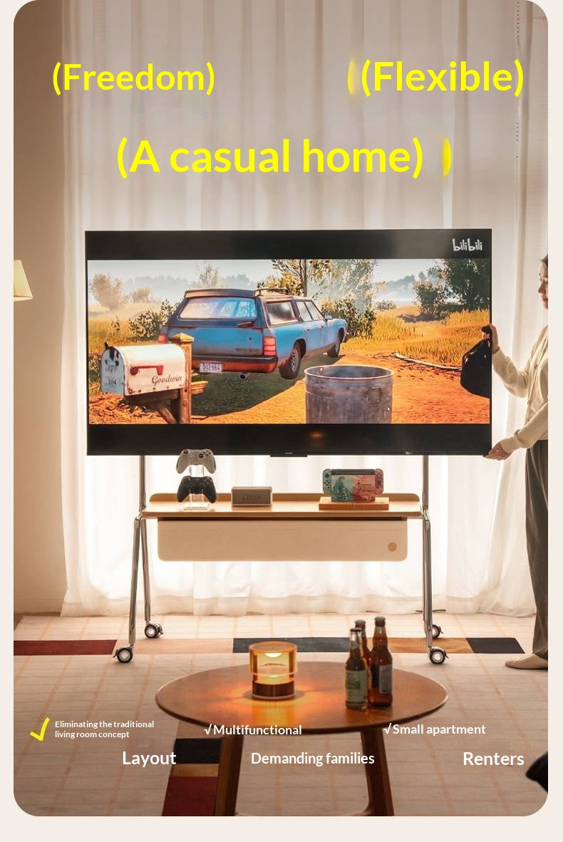 Beech Solid Wood Floor-Standing TV Stand with Modern Minimalist