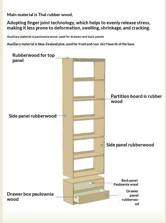 Solid Rubberwood Bookshelf Wall-To-Ceiling Shelf White Cream Style