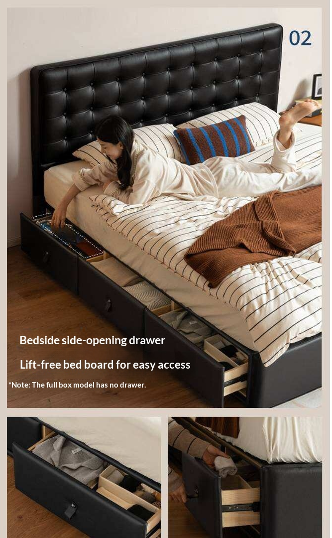 Genuine Leather Hydraulic Lift Storage Bed with Drawers