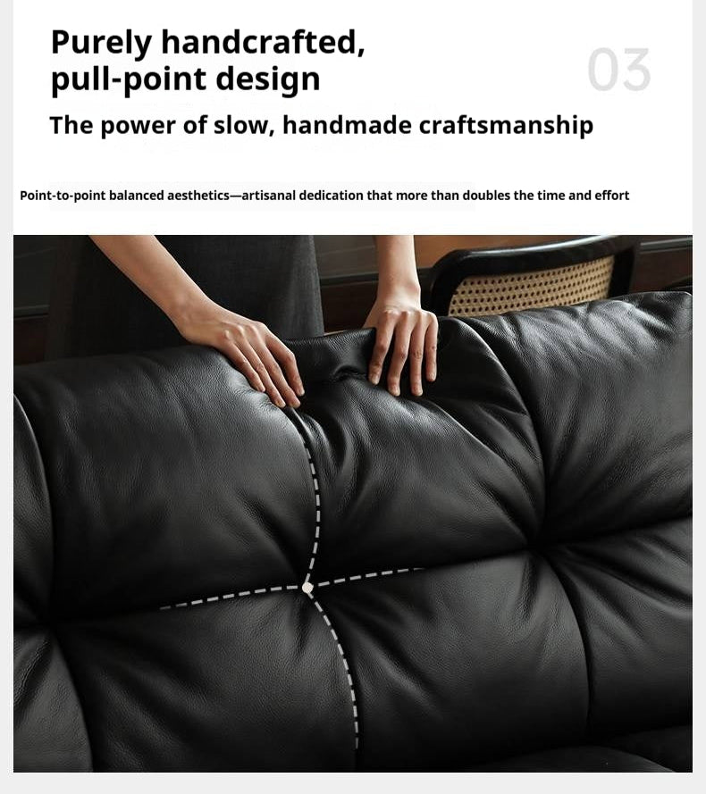 Genuine Leather Biscuit Tufted Sofa with Track Arms