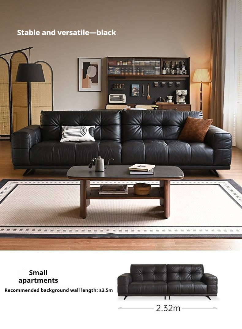 Genuine Leather Biscuit Tufted Sofa with Track Arms