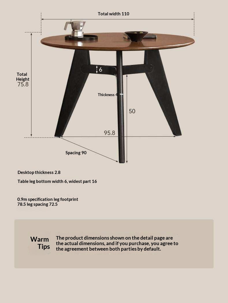 Oak Solid Wood Round Dining Table with Walnut-Stained Base