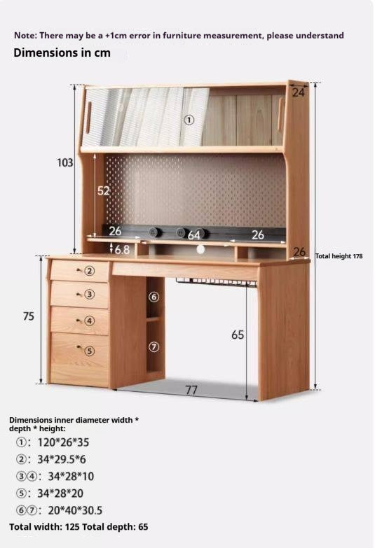 Oak, Cherry Solid Wood Desk Bookshelf Integrated Warm Light