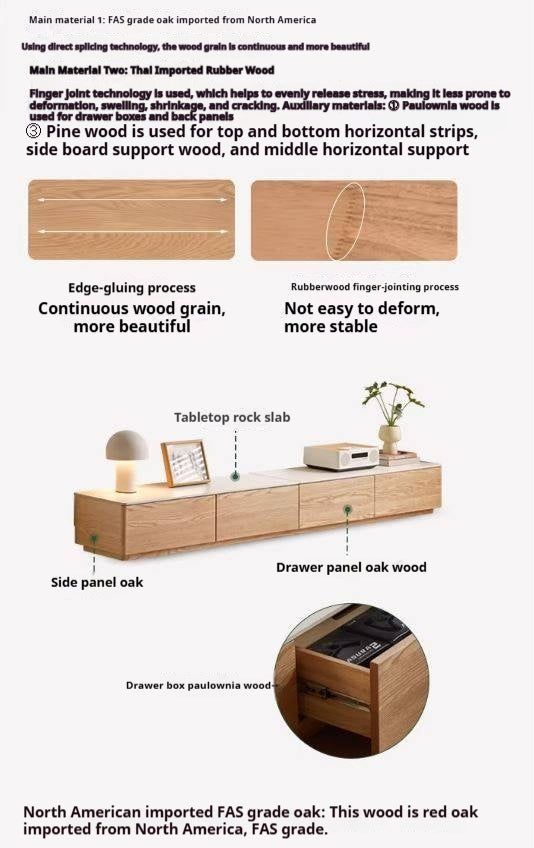 Oak, Rubberwood Modern Rock Slab Floor TV Cabinet