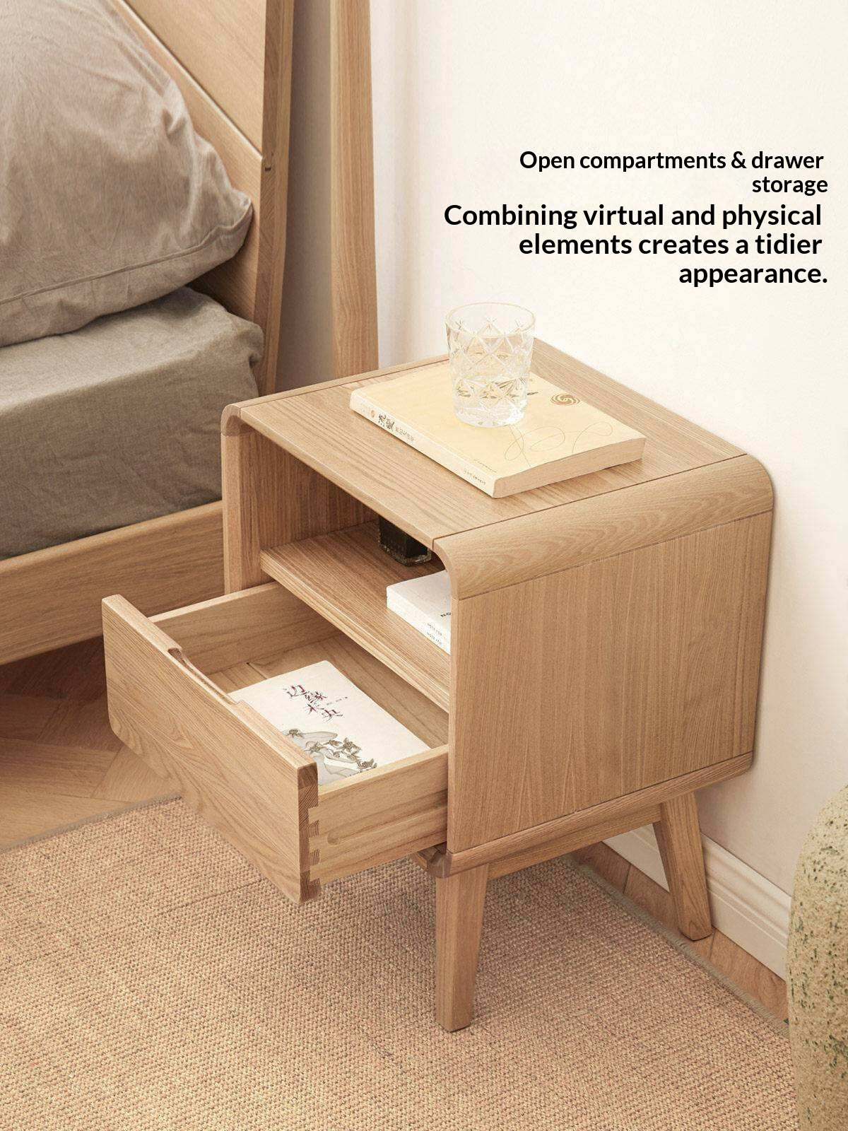 Ash Solid Wood Storage Modern Nightstand