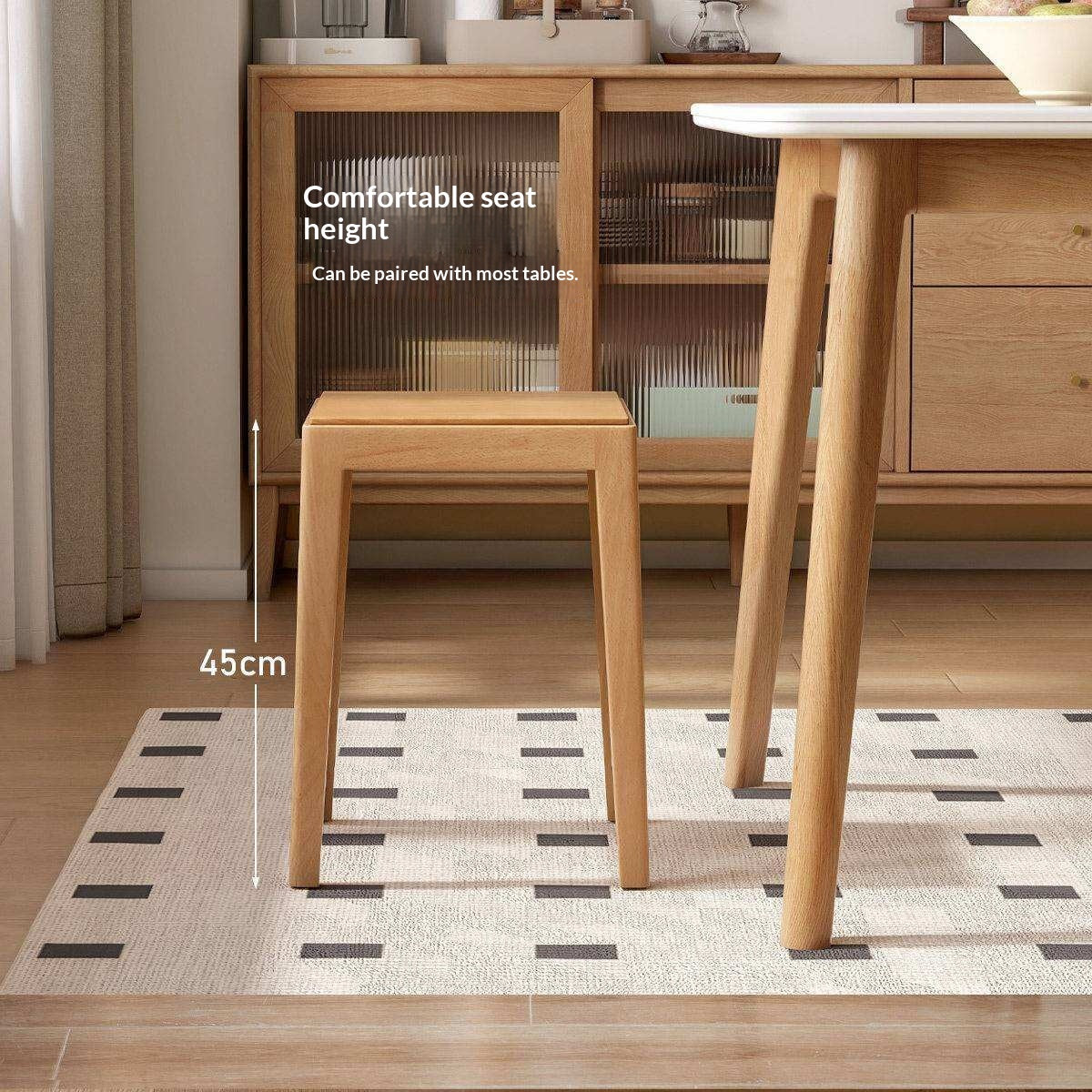 Beech Solid Wood Stackable Stool with Nordic Minimalist Design