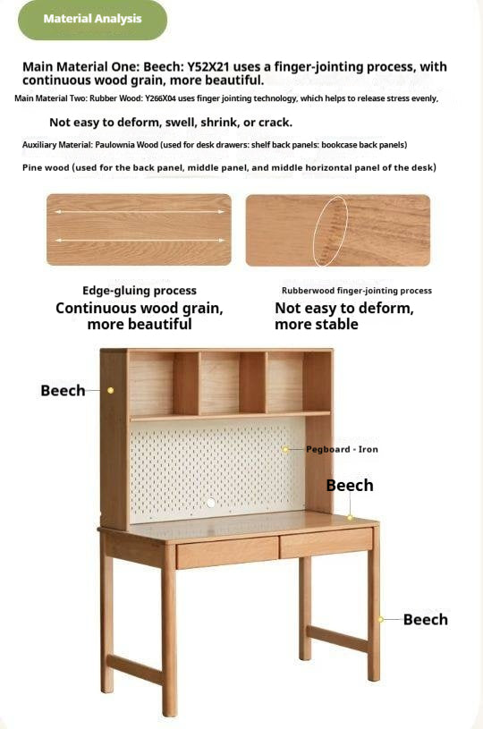 Beech Solid Wood, Solid Rubberwood Kids Desk