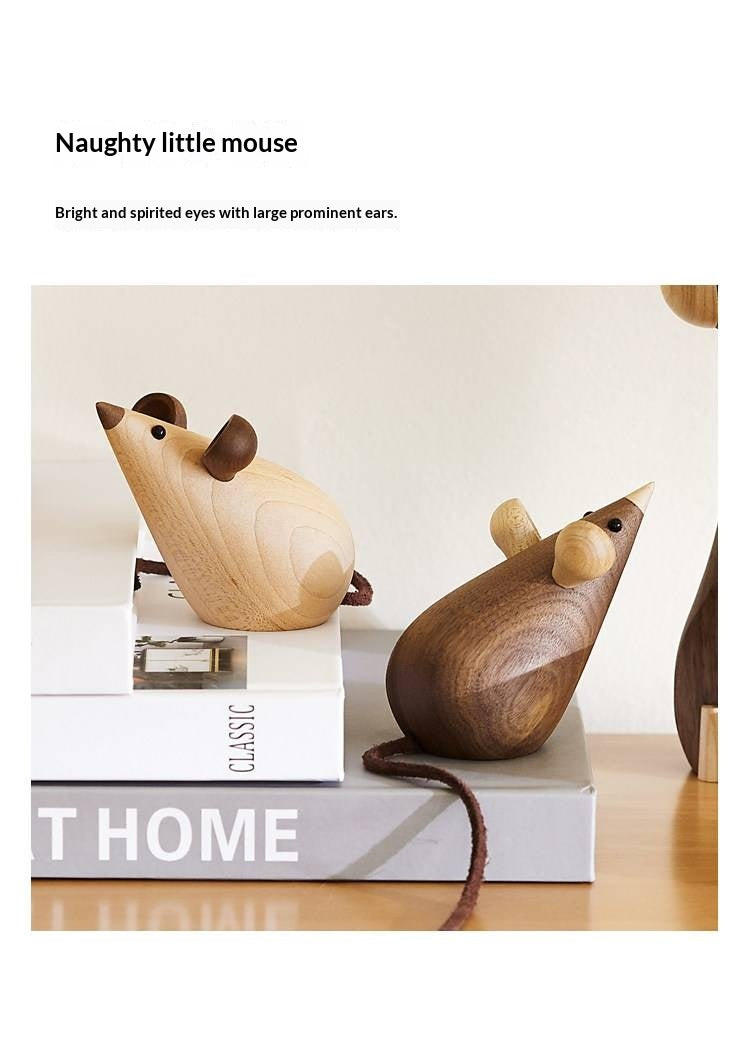 Beech Solid Wood Nordic Desktop Decoration Cat and Mouse
