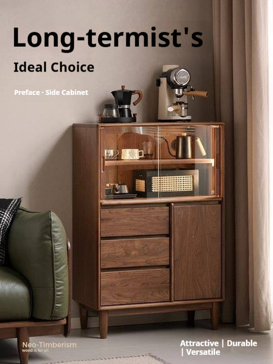 Black Walnut Solid Wood Italian Light Luxury Side Cabinet.