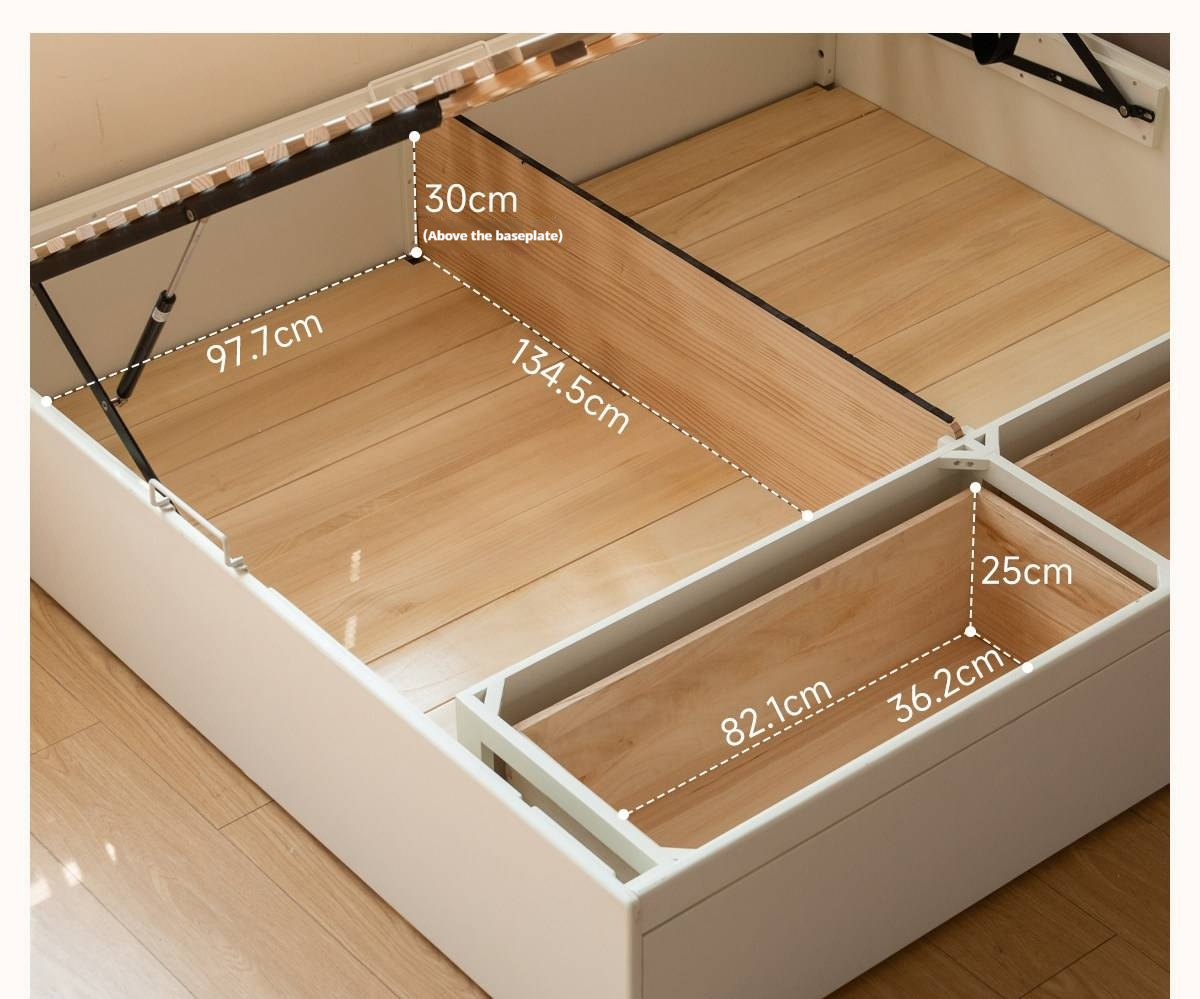 Rubberwood Solid Wood Platform Storage Bed with Gas Lift Base and Side Drawers