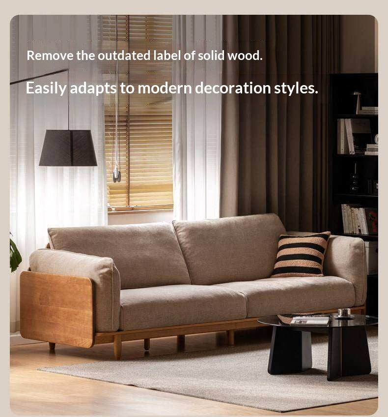 Cherry Wood Contemporary Casual Sofa Genuine Leather, Fabric