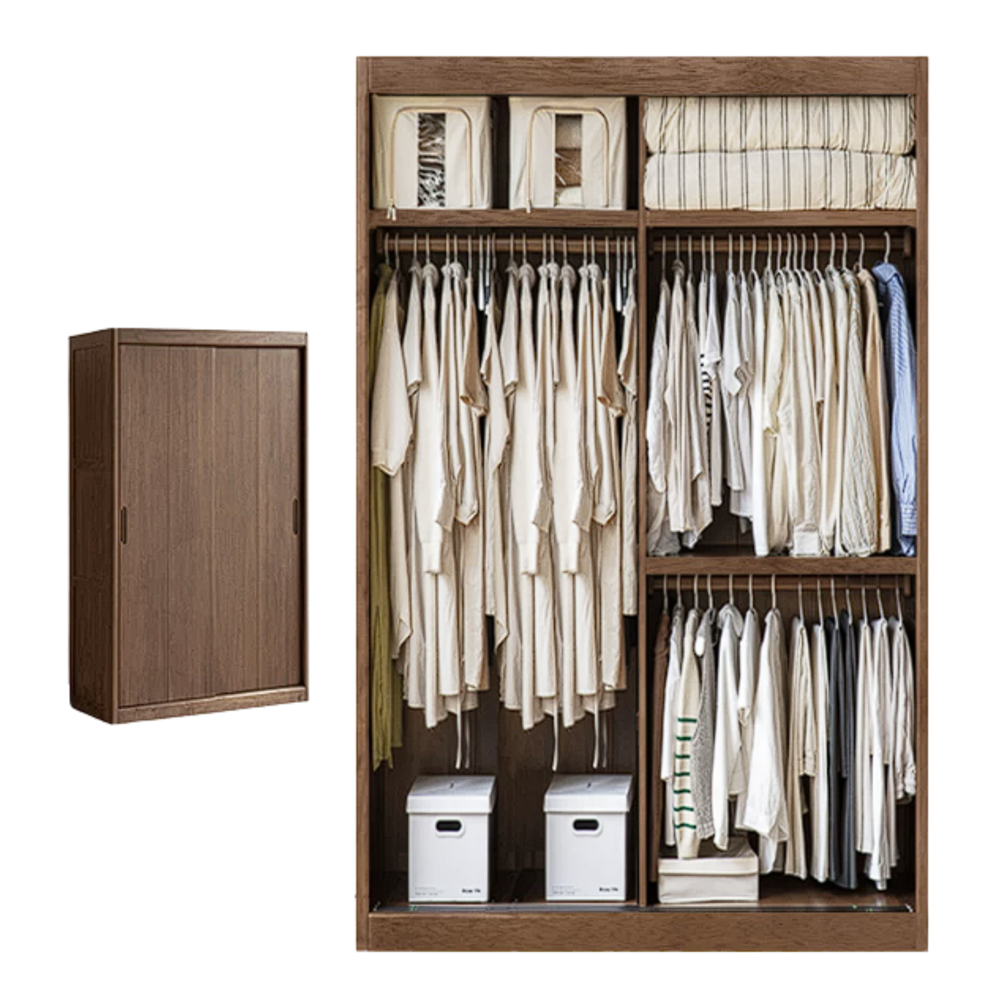 Black Walnut, Golden Sandalwood Solid Wood Wardrobe Sliding Door