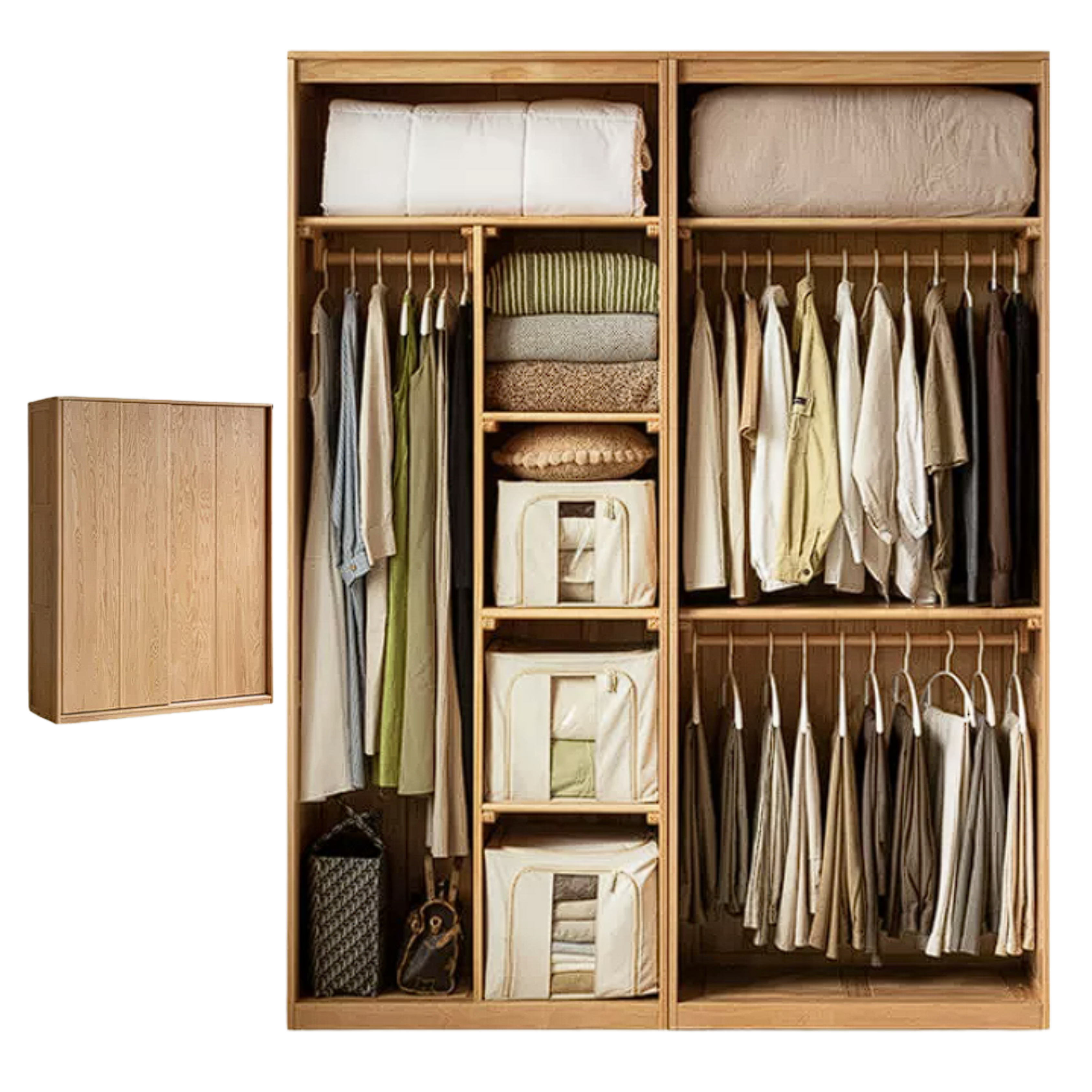 Oak, Ash Solid Wood Wardrobe With Sliding Doors