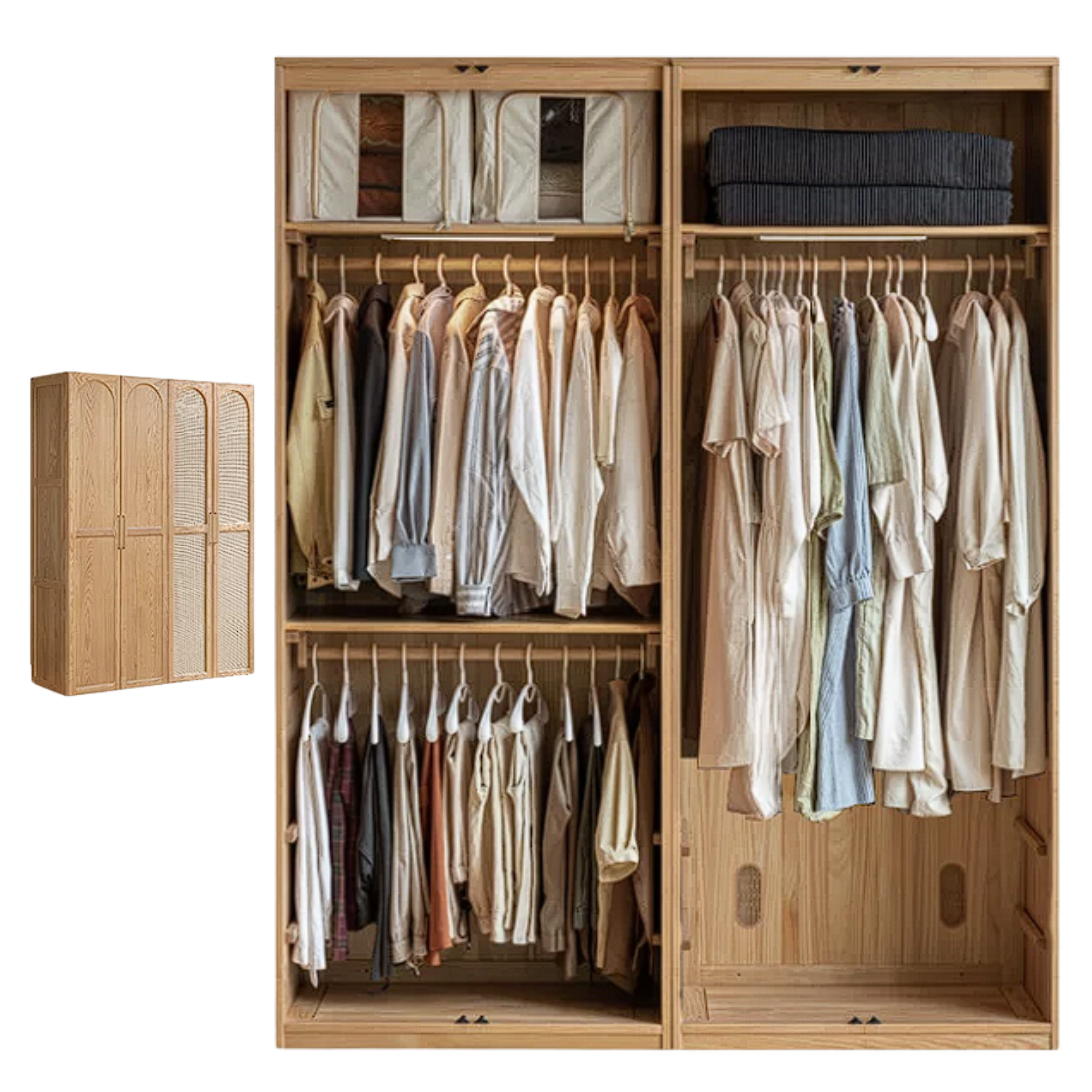 Oak Solid Wood Rattan Door Floor Wardrobe
