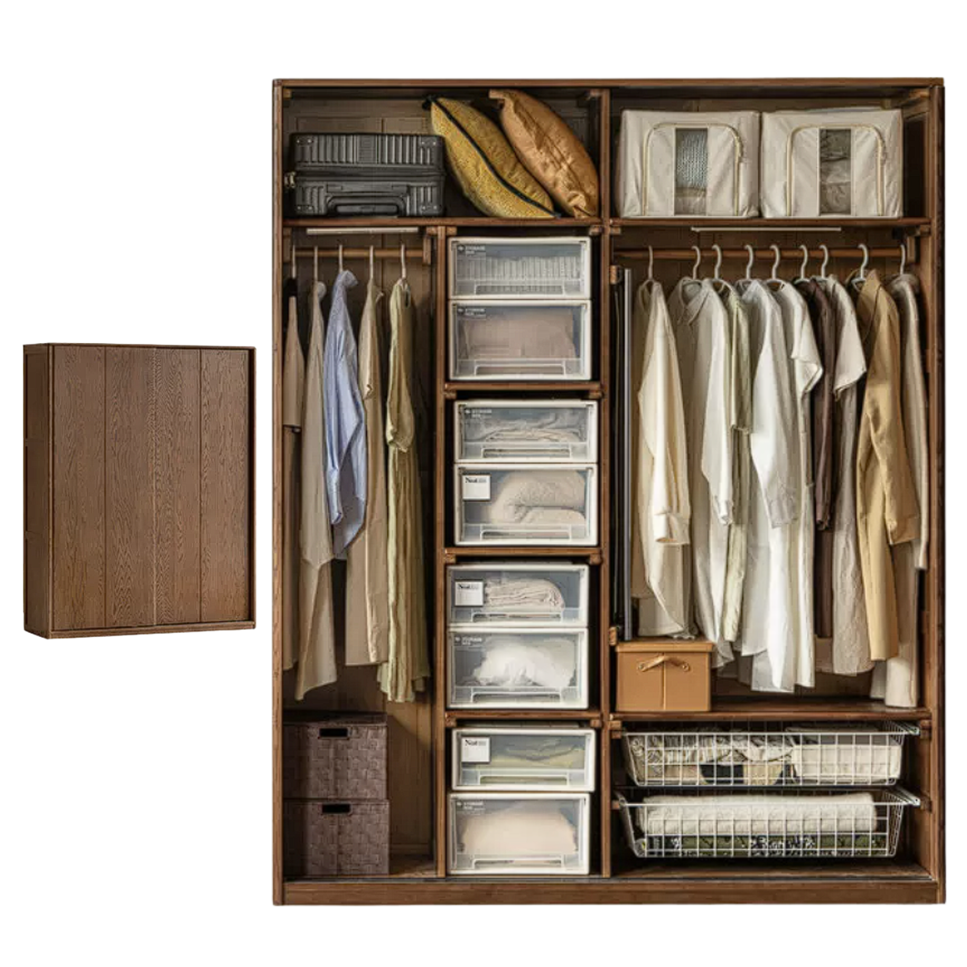 Oak Solid Wood Sliding Door Modern Wardrobe