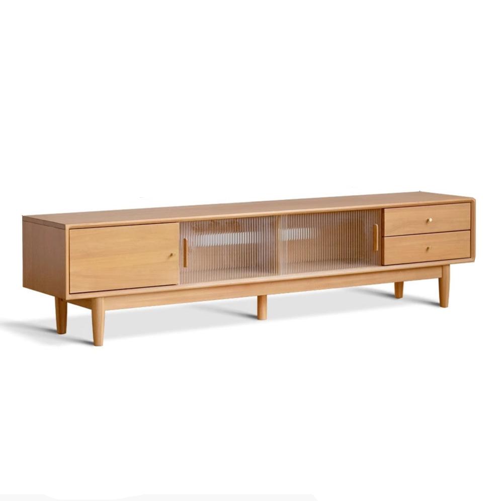 Poplar solid wood glass sliding door storage TV cabinet