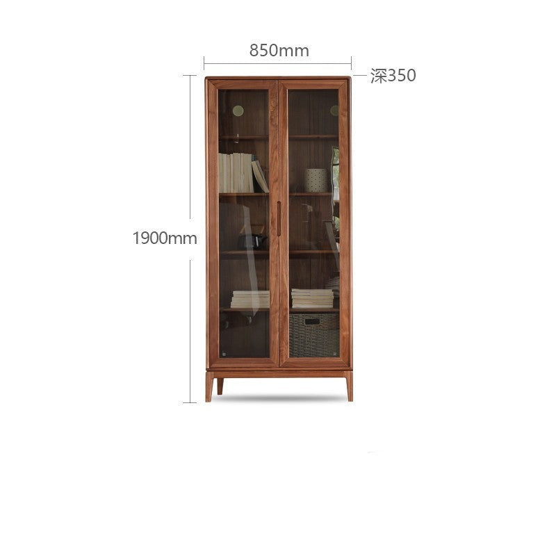 North American black walnut, Ash solid wood combination cdust-proof glass door wall floor-to-ceiling bookshelf<