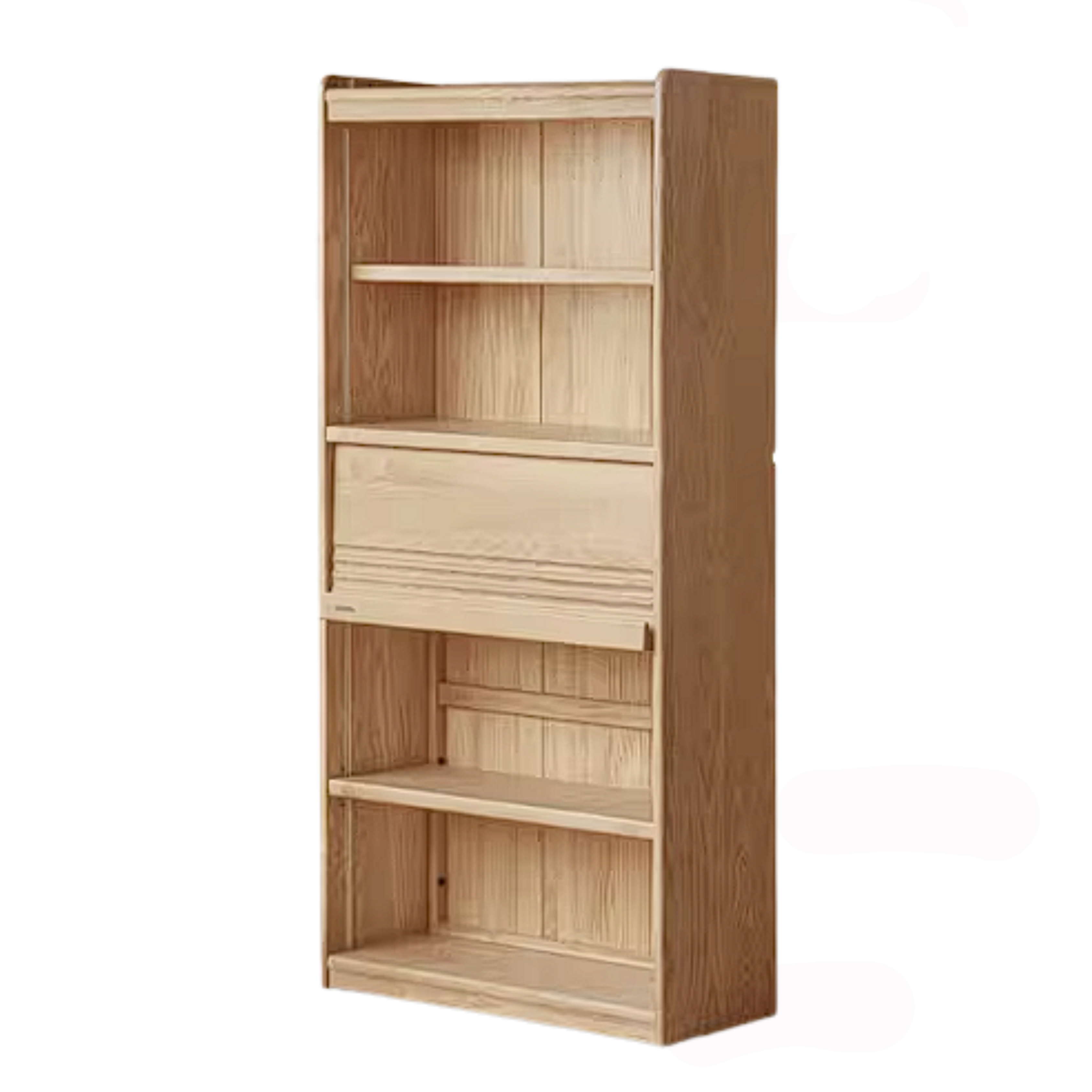 Ash Solid Wood Bookshelf with Wall Mounted Display Cabinet Design