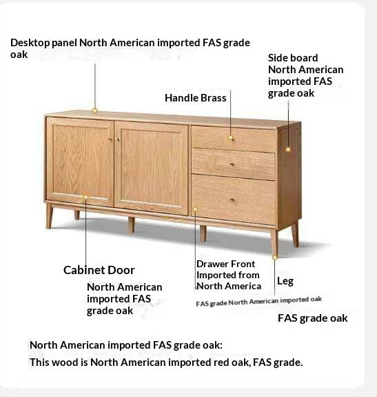 Oak Solid Wood, Solid Rubberwood Classic Sideboard