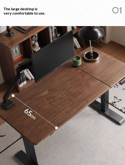 Black Walnut, Oak Solid Wood Light Luxury Style Electric Lift Table.