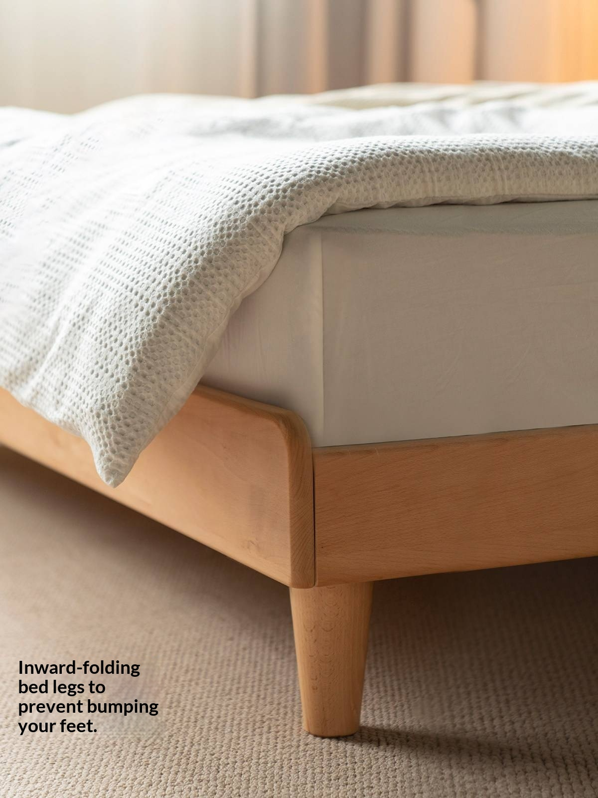 European Beech Solid Wood Bed — Soft Headboard, Simple Upholstered Light Luxury Bed