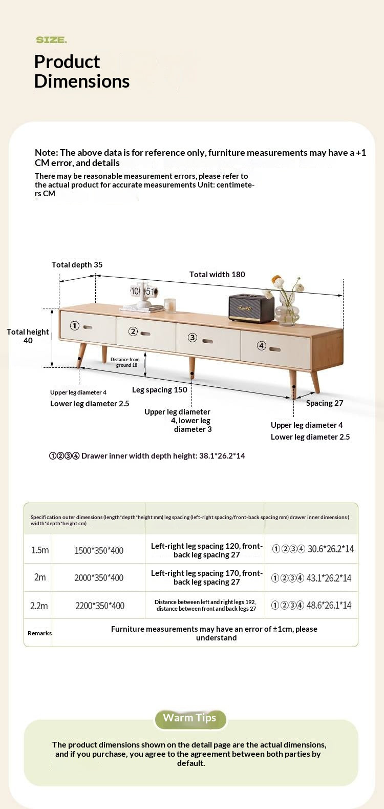 Beech Solid Wood European TV Cabinet