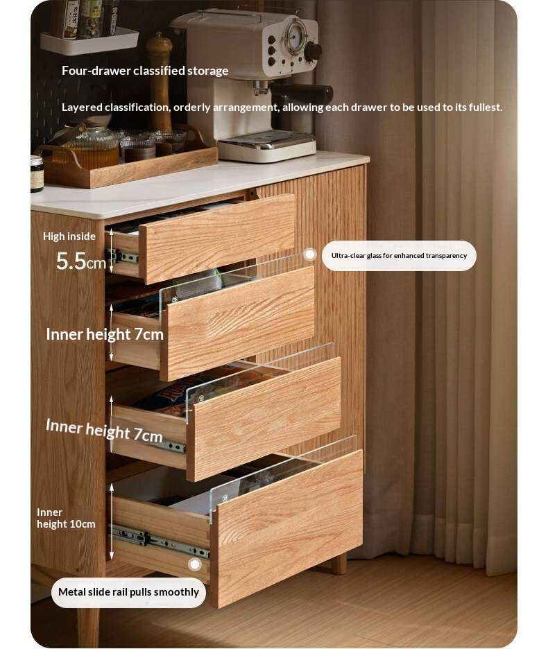 Oak Solid Wood Modern Rock Board Side High Buffet