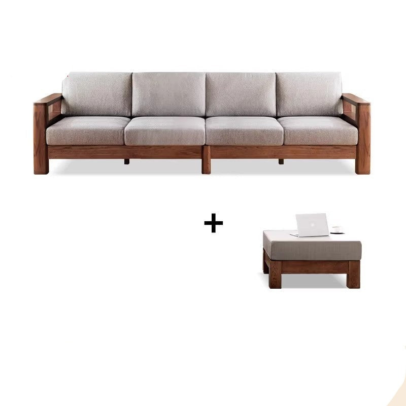 Oak solid wood walnut color fabric sofa-