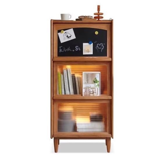 Cherry Solid Wood Japanese Flip Glass Door Bookcase