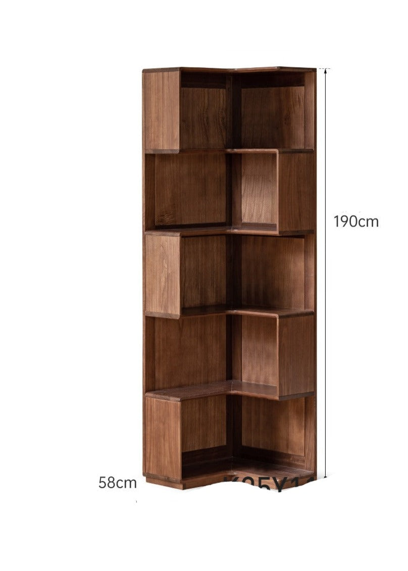 Black walnut solid wood corner storage bookcase<