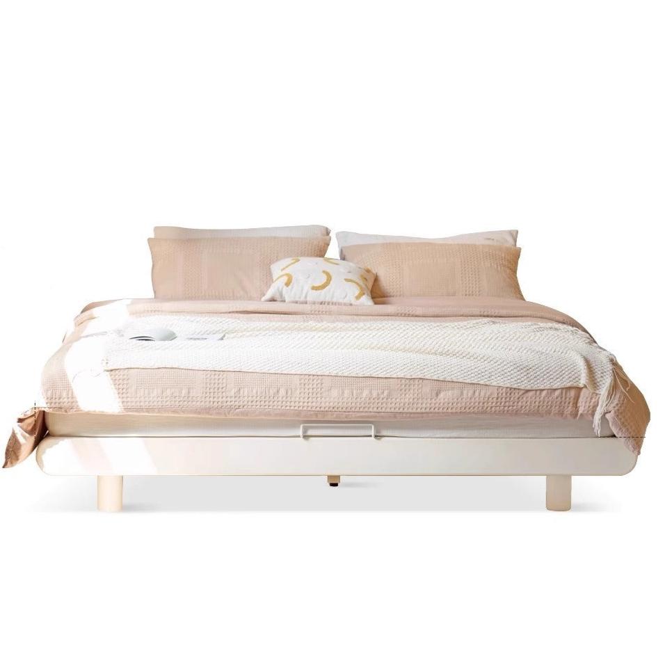 Poplar solid wood cream style Platform Bed<