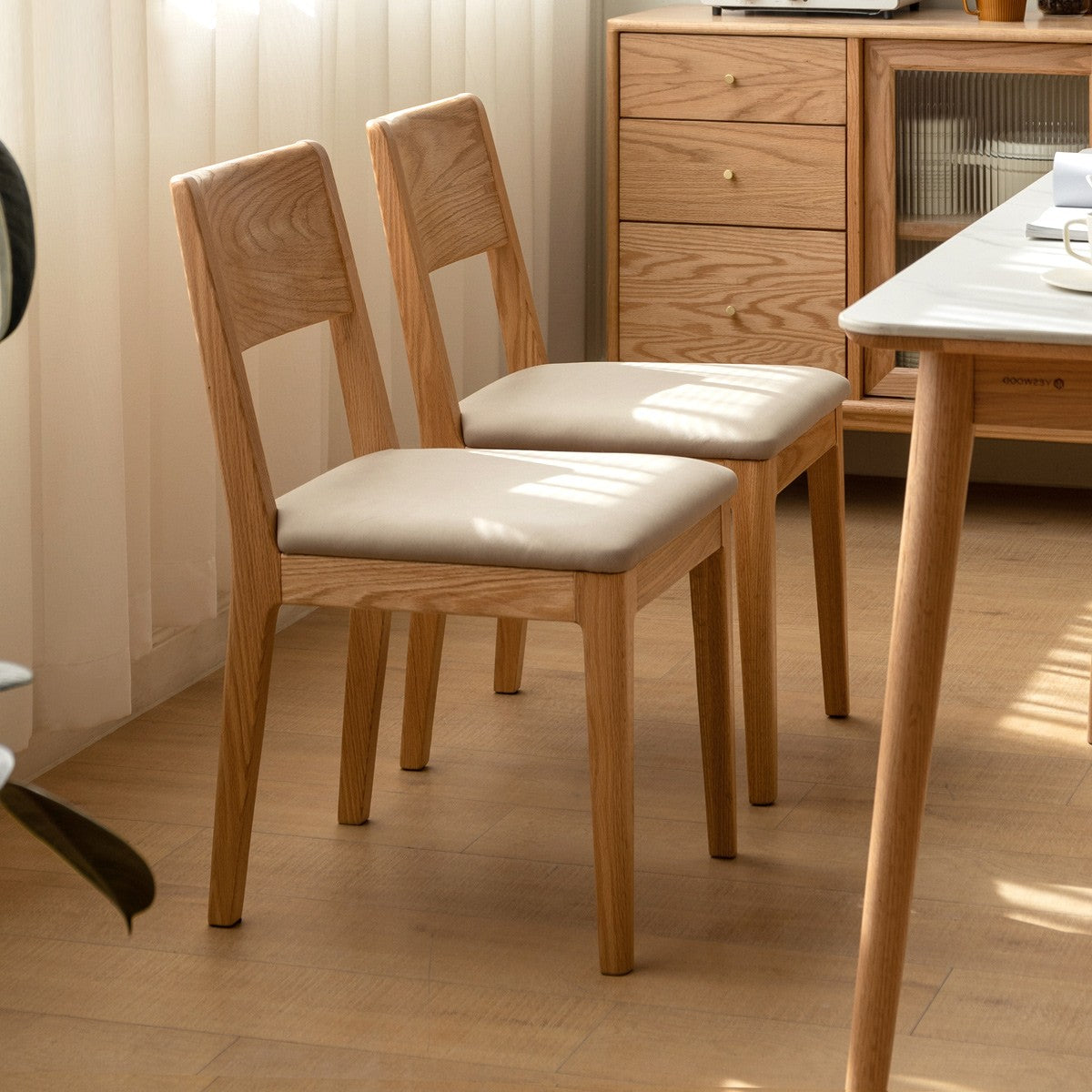 4 pcs set Oak Solid Wood Soft Packed Dining Chair