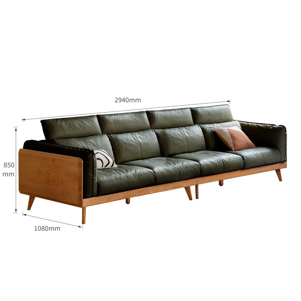 Cherry Wood Black Label  Leather Down Sofa