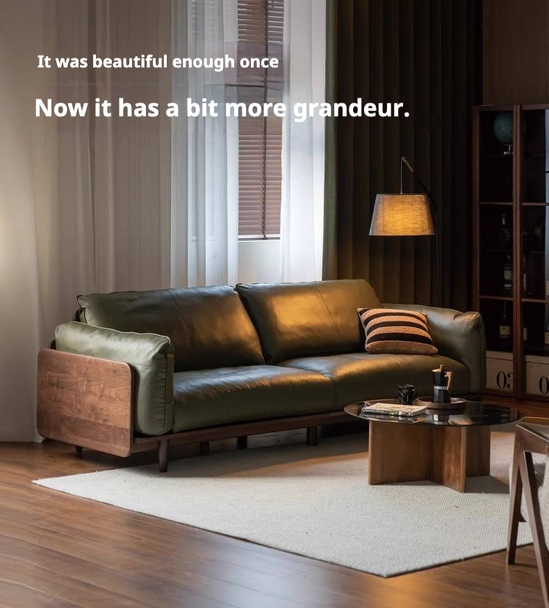 Black Walnut Solid Wood,Solid Sandalwood genuine leather, fabric Sofa-