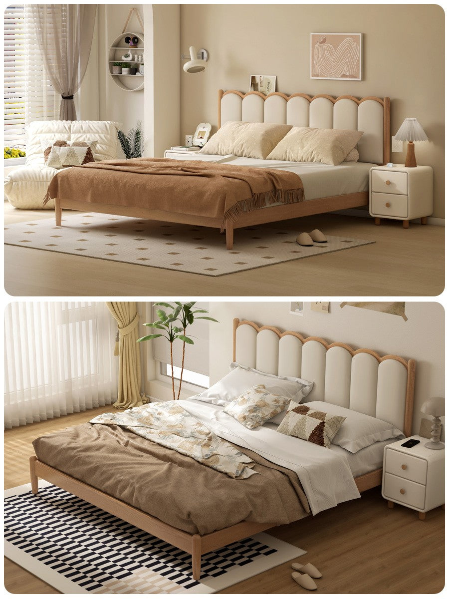 Oak Solid Wood Bed Modern Bedroom Cream Style Furniture Set"