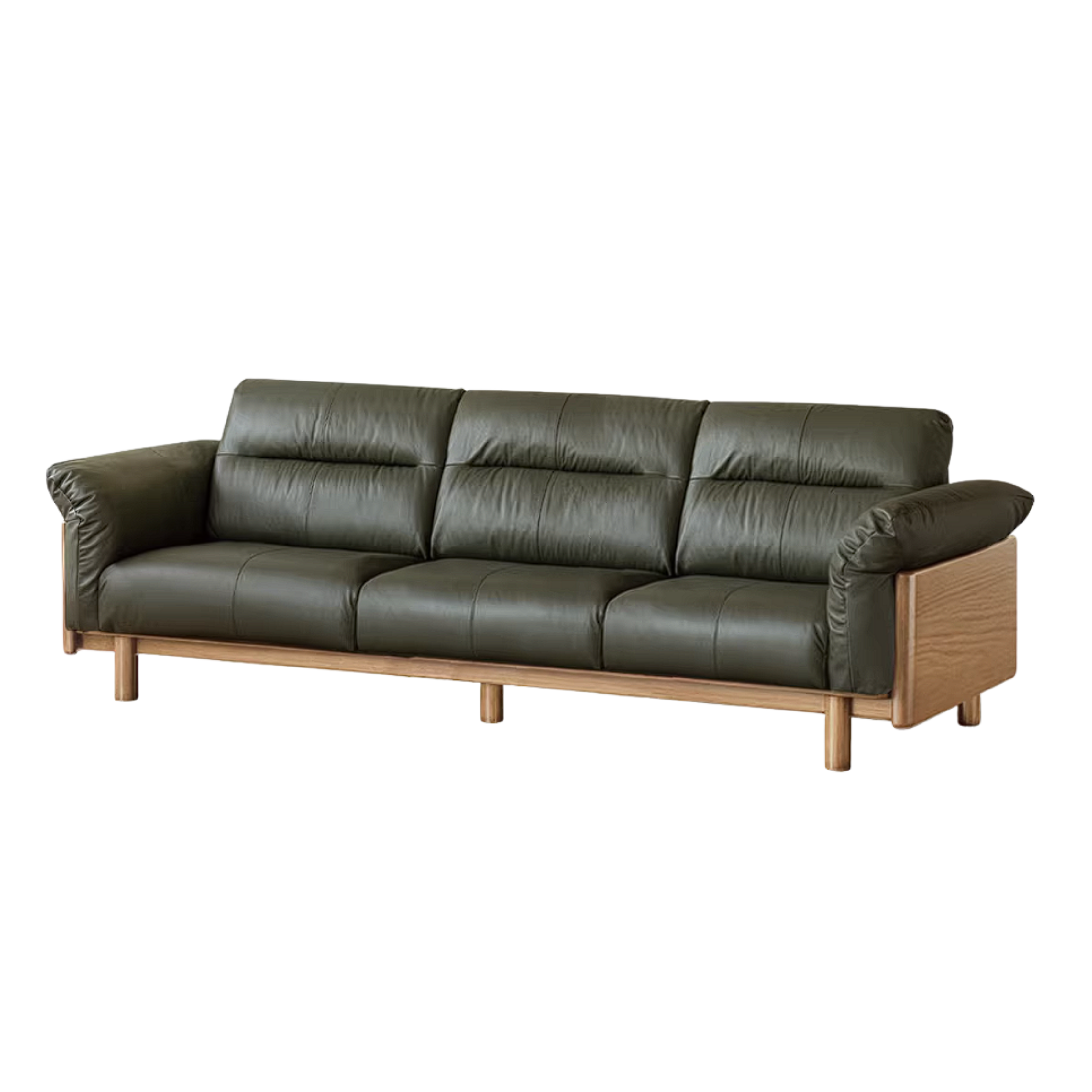 Oak Solid Wood Sofa with Wide Track Arms Genuine leather, fabric, removable and washable