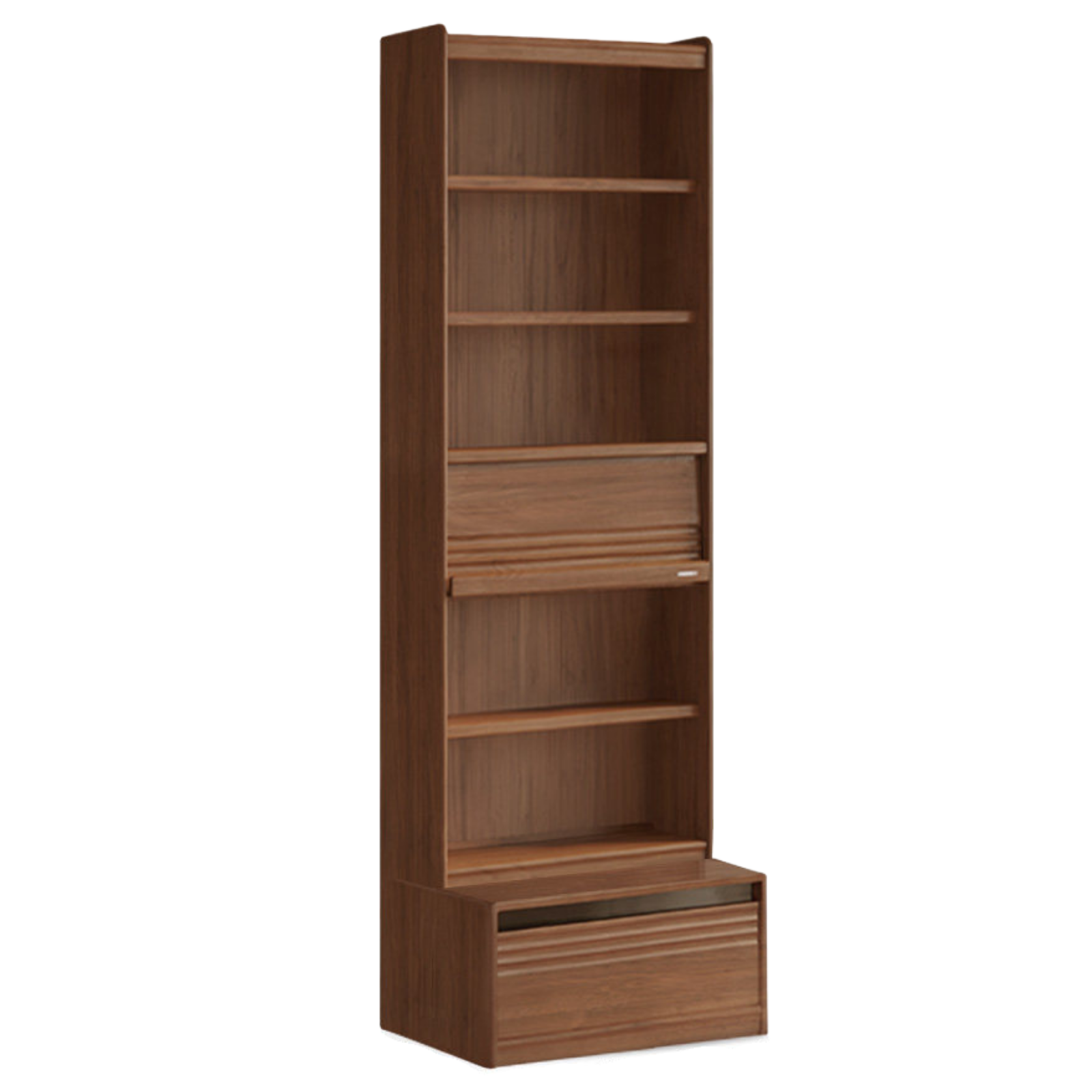 Black Walnut Solid Wood Integrated Wall Bookcase with Floor Display