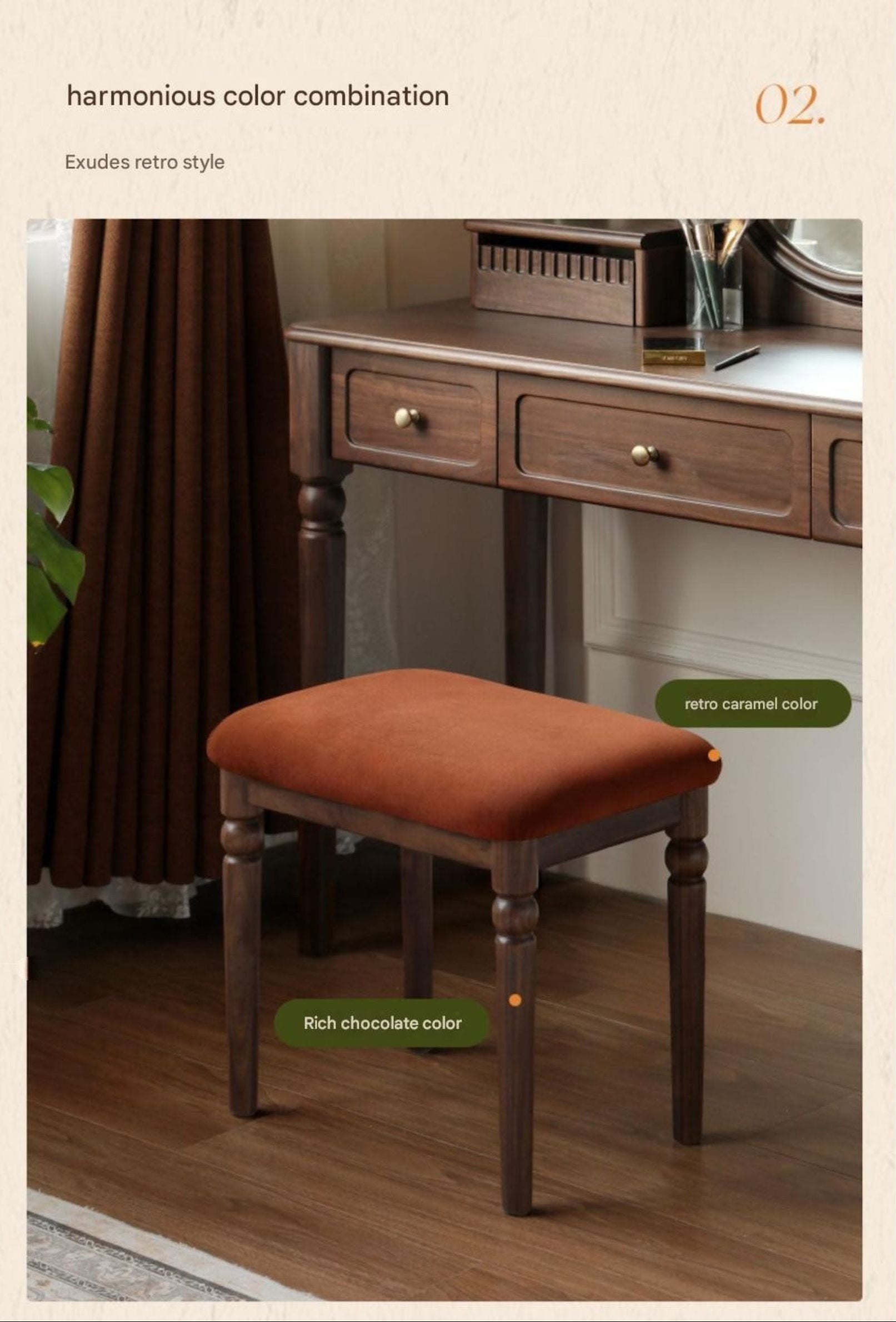 Black Walnut Solid Wood American Retro Makeup Stool